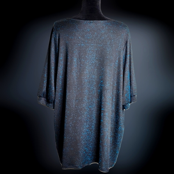 #C122 Lily Morgan Metallic Blue Short Sleeve Plus Size Top - Picture 6 of 7